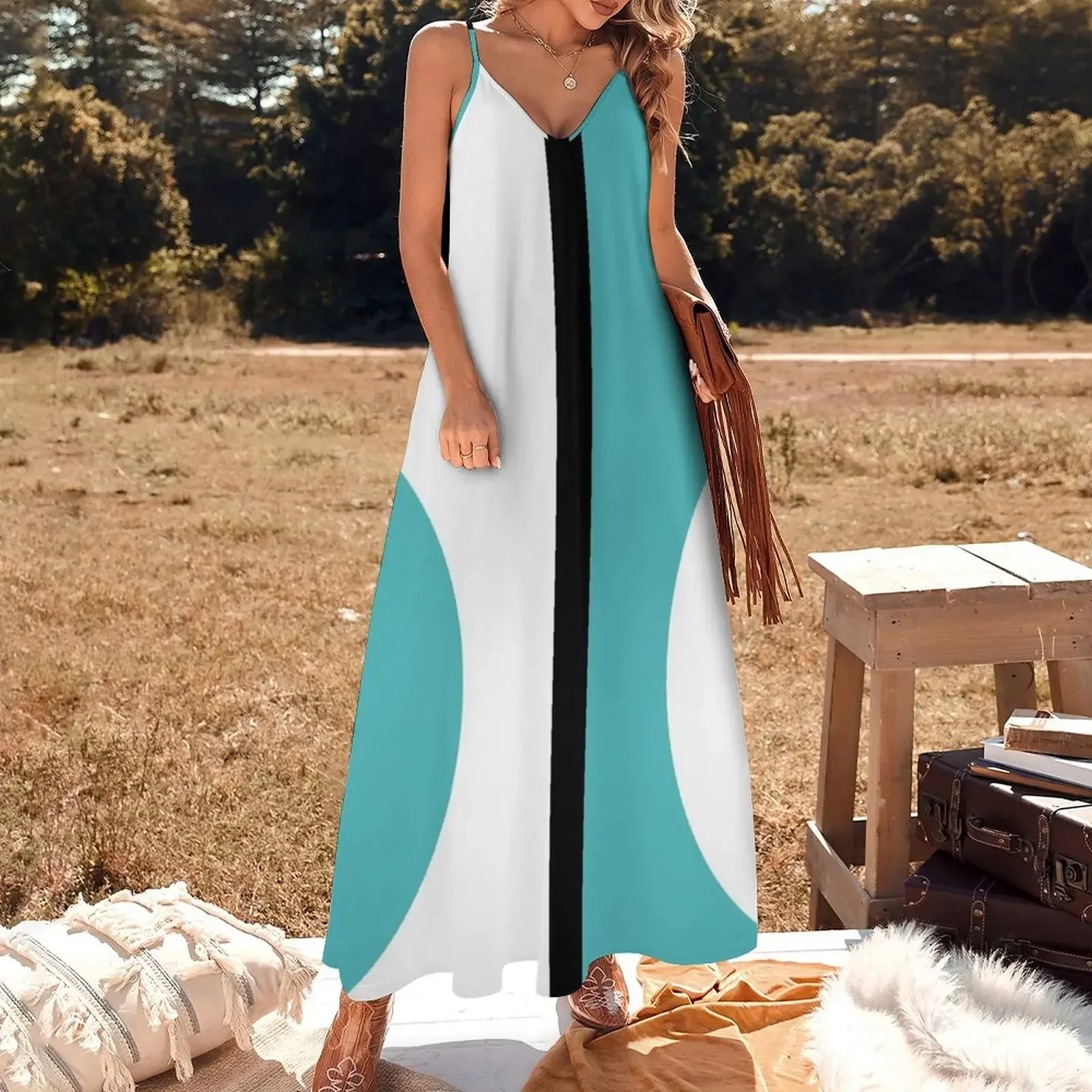 60s Mod | Blue Circle Mondrian Sleeveless Dress women long dresses Elegant gown summer dress daily evening dress woman