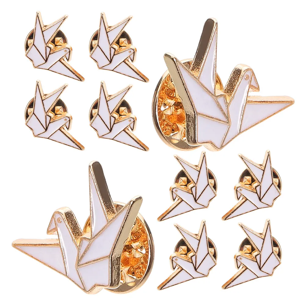 10Pcs Metal Origami Crane Brooch Pins Cute Cartoon Lapel Brooches for Women Clothing Bags Accessories Elegant Decor