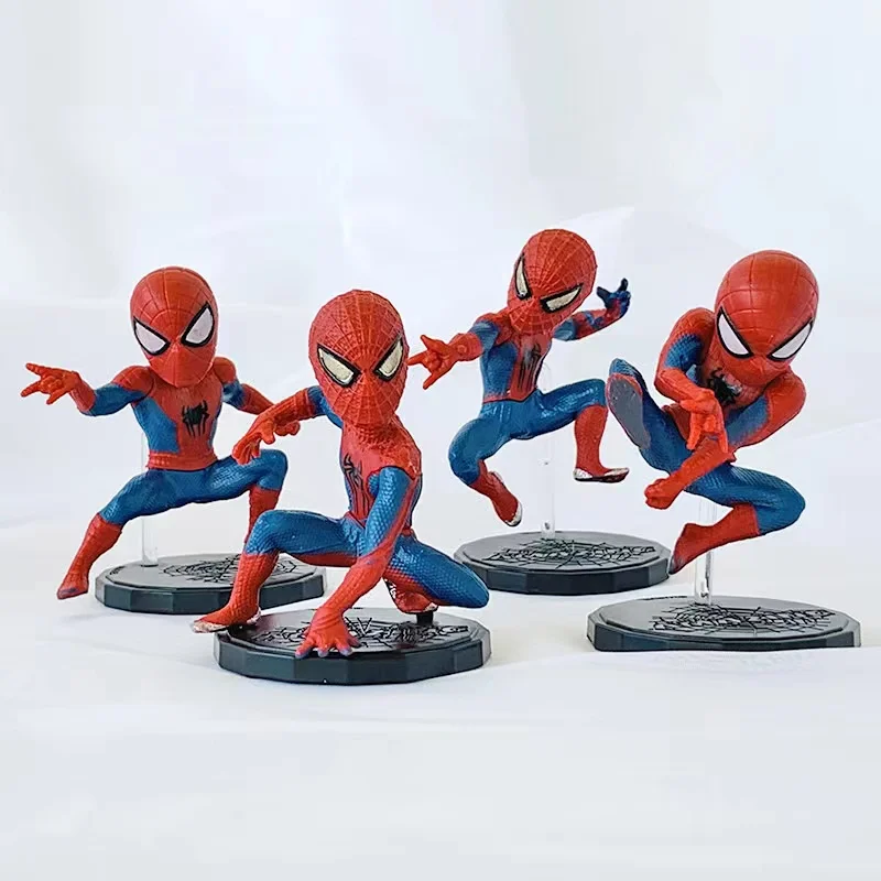 

Hot toys 4-piece set Marvel Anime Spider-Man PVC solid Q version Doll birthday cake baking decorations Toy Pendant Children gift