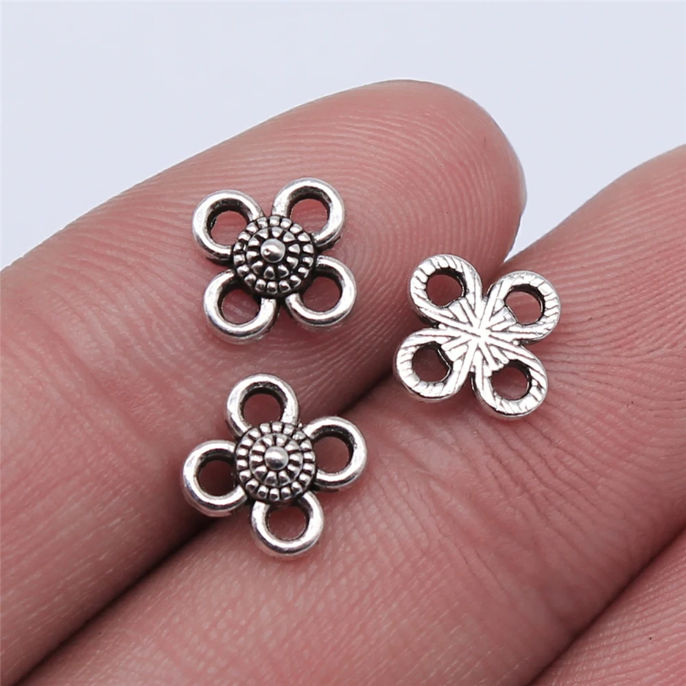 WYSIWYG 40pcs 8x8mm Antique Silver Color Flower Connector Charms For Jewelry Making DIY Jewelry Findings