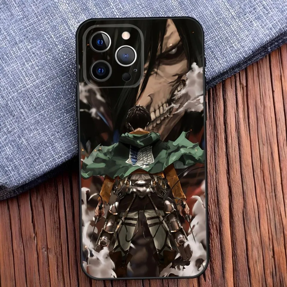 Eren Jaeger Anime Phone Case For iPhone 16,15,14,13,12,11,Pro,X,XS,Max,XR,Plus,Mini Attack on Titan Black Soft Silicone Case