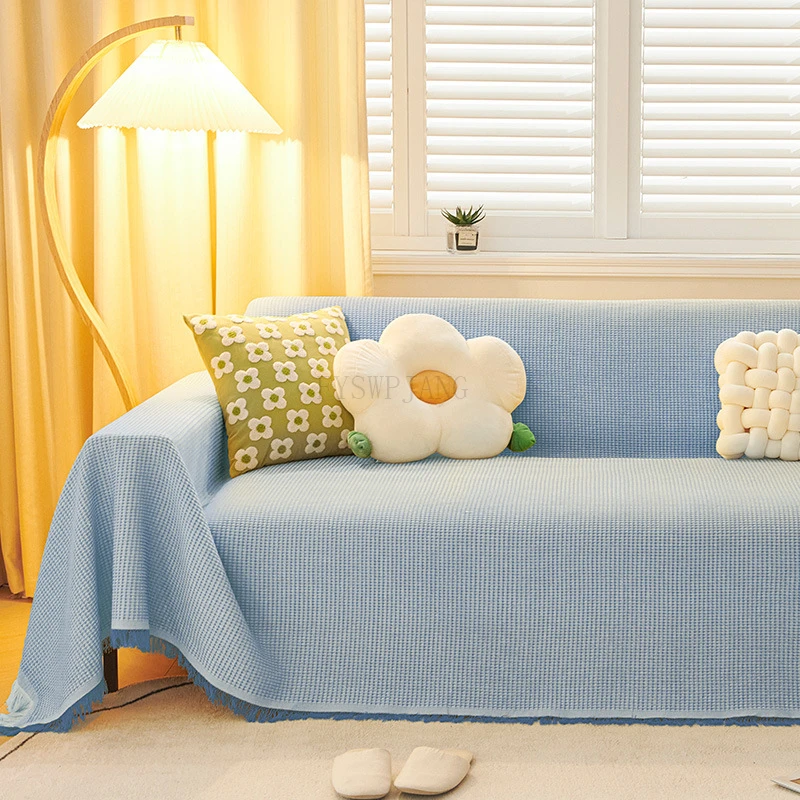 2PCS Sofa Cover Towel Cover Cloth Skin-Friendly Sofa Cushion Cat Scratching Blanket Four Seasons Universal Tassel Sofa Cover