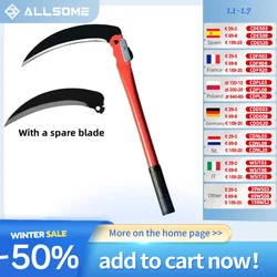 Tondeuse à Gazon Pliante Agricole à Long Manche, Scythe, Faucille, user inage, Couteau de Désherbage avec Lame de Rechange, Outil de Jardin