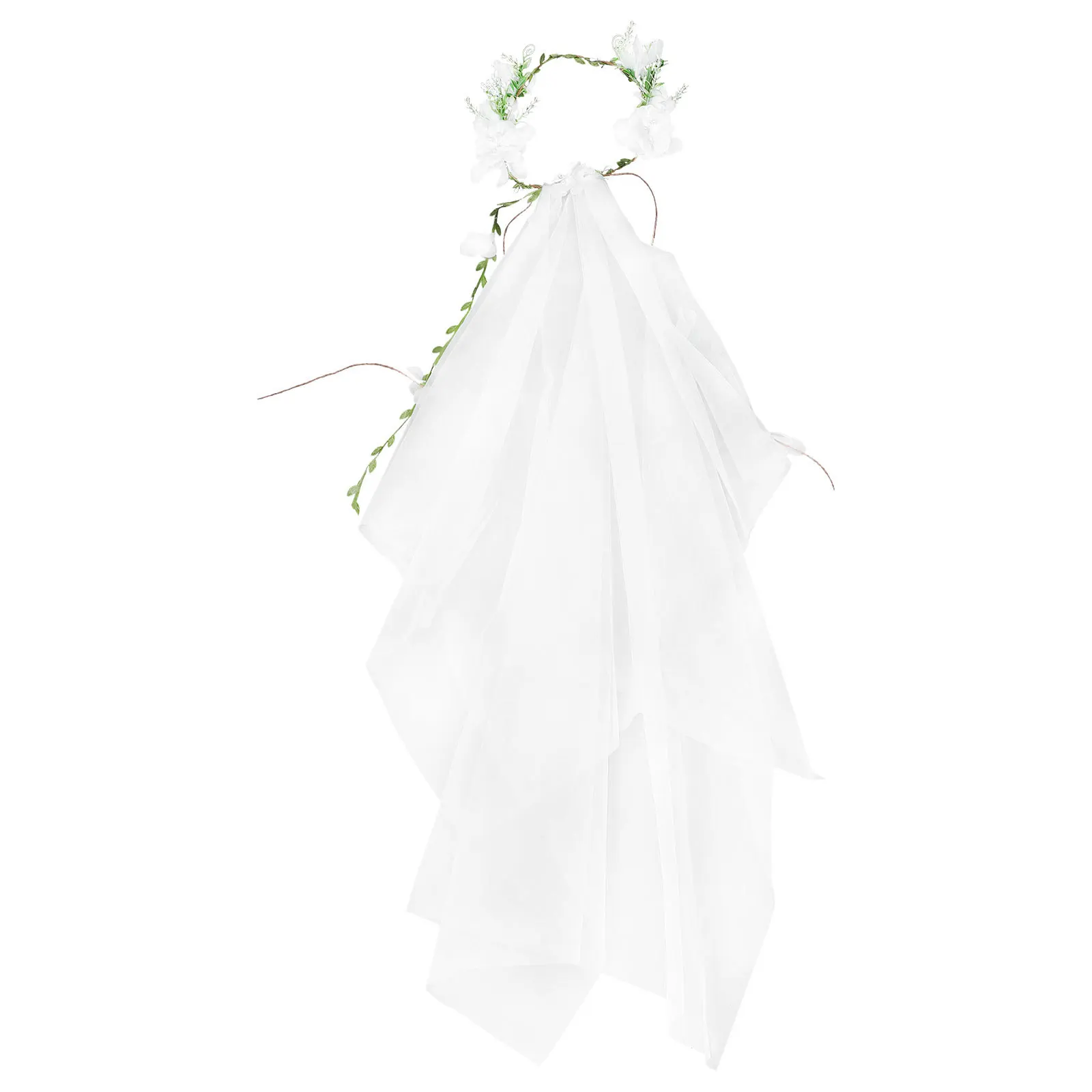 Elegant Rattan Yarn Veil Lightweight Durable Wedding Bridal Hair Accessory Garland Leaf Decor Boho Crown Woman Flower Veil Bride