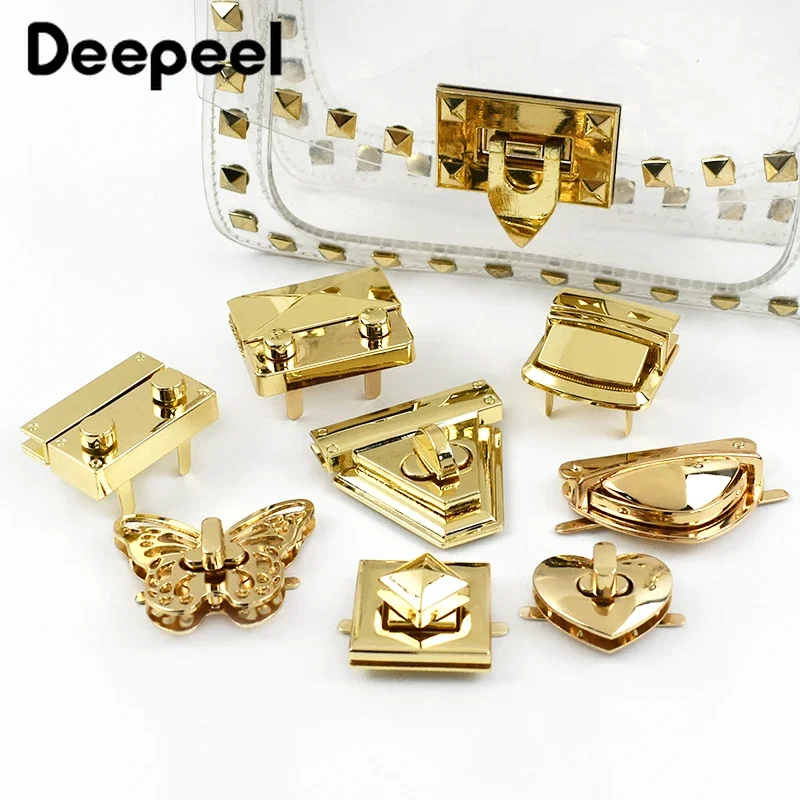 

2Pcs Metal Gold Bag Locks Buckles Turn Twist Closure Lock Clasp Handbag Purse Decoration Latch Buckle DIY Hardware Accessories