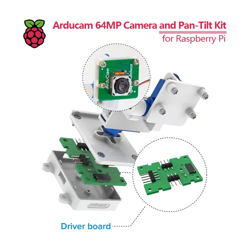 Schwenk-Neige-Kit und Arducam 64-MP-Kamera für Raspberry Pi