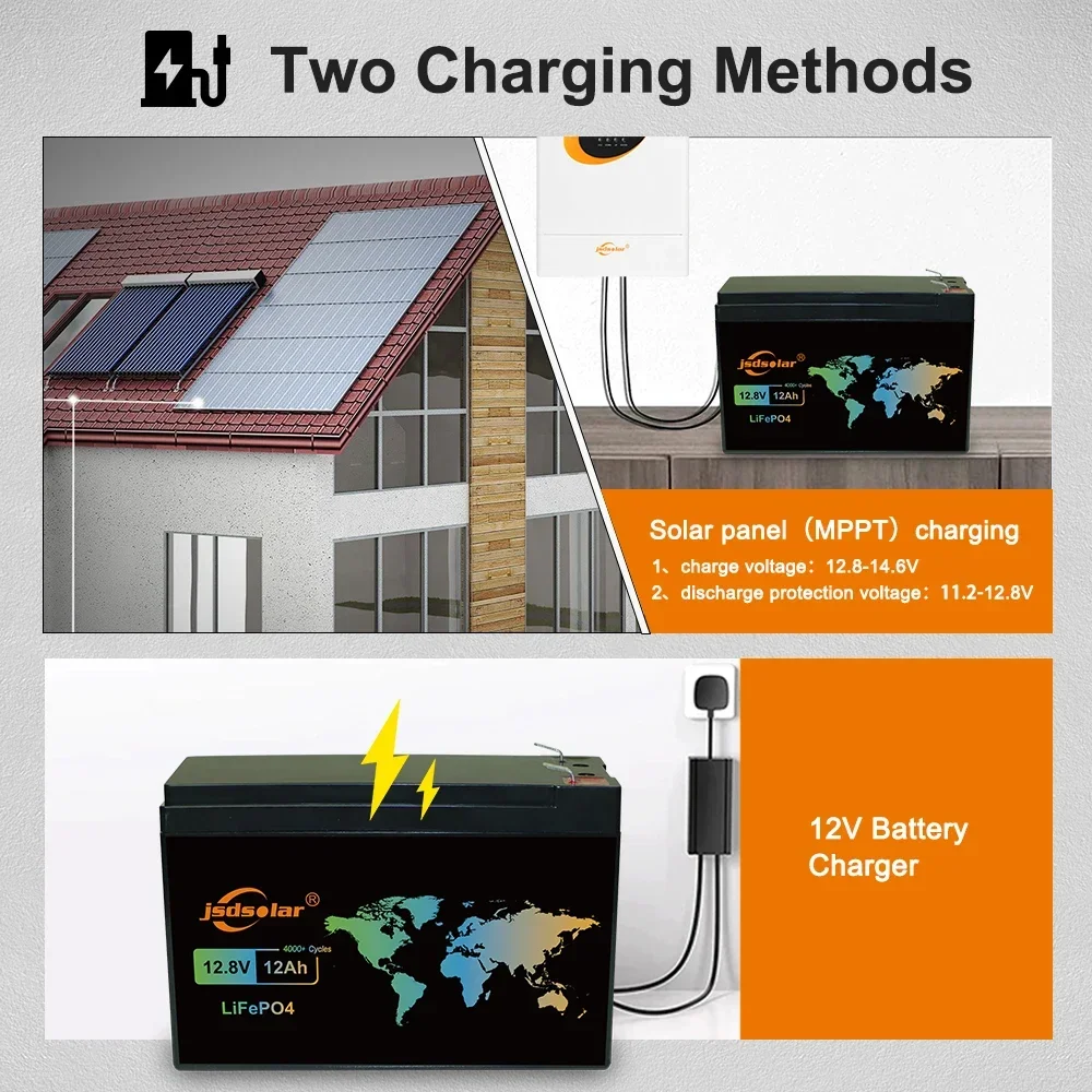 Jsdsolar New  LiFePO4 Battery 12V 12Ah Built-in BMS Lithium Iron Phosphate Battery for Emergency Power Supply Motorhomes Boats