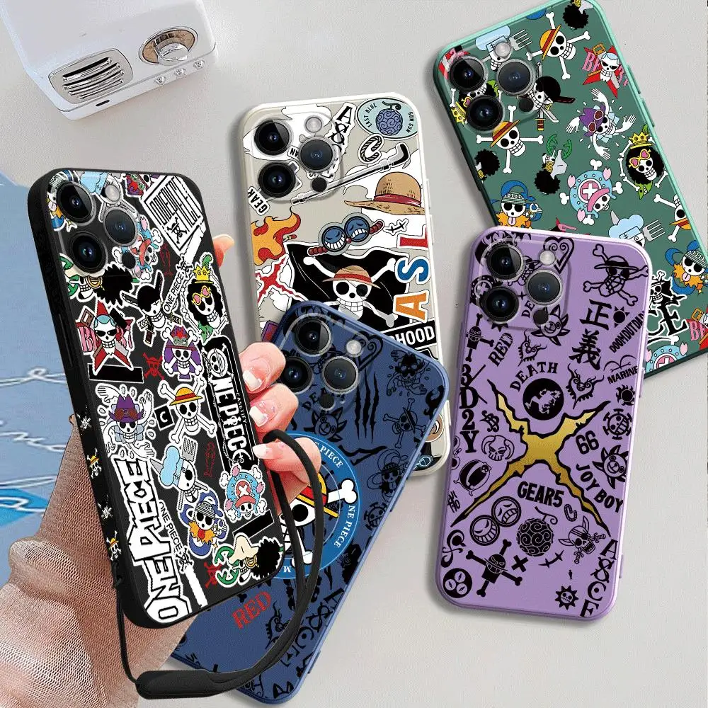 Anime O-One Pieces Phone Case for Apple iPhone 13 Pro 15 Plus XR 12 Mini 11 SE 14ProMax XS Max 8 7 Square Liquid Cover