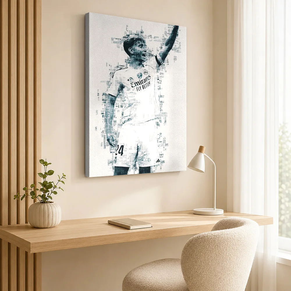 Hugo Ekitike Soccer Tribute Framed Canvas Poster Monochrome Wall Decor With Personalized Photo For Home Gym Ideal Supporter Gift