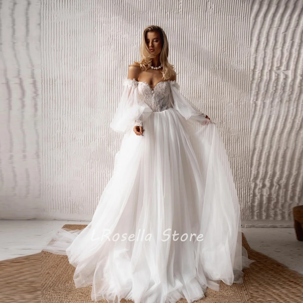 

LRosella Wedding Dress Off-the-shoulder Lace Long Sleeve A-Line Tulle Elegant Exquisite style Luxury فساتي2024 with Sweep Train