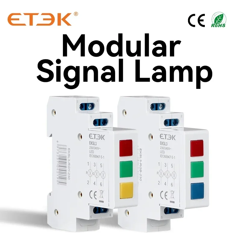 

ETEK Din Rail Mount LED Modular Signal Lamp Red Green Yellow Blue AC 220V 230V Industrial EKSL3