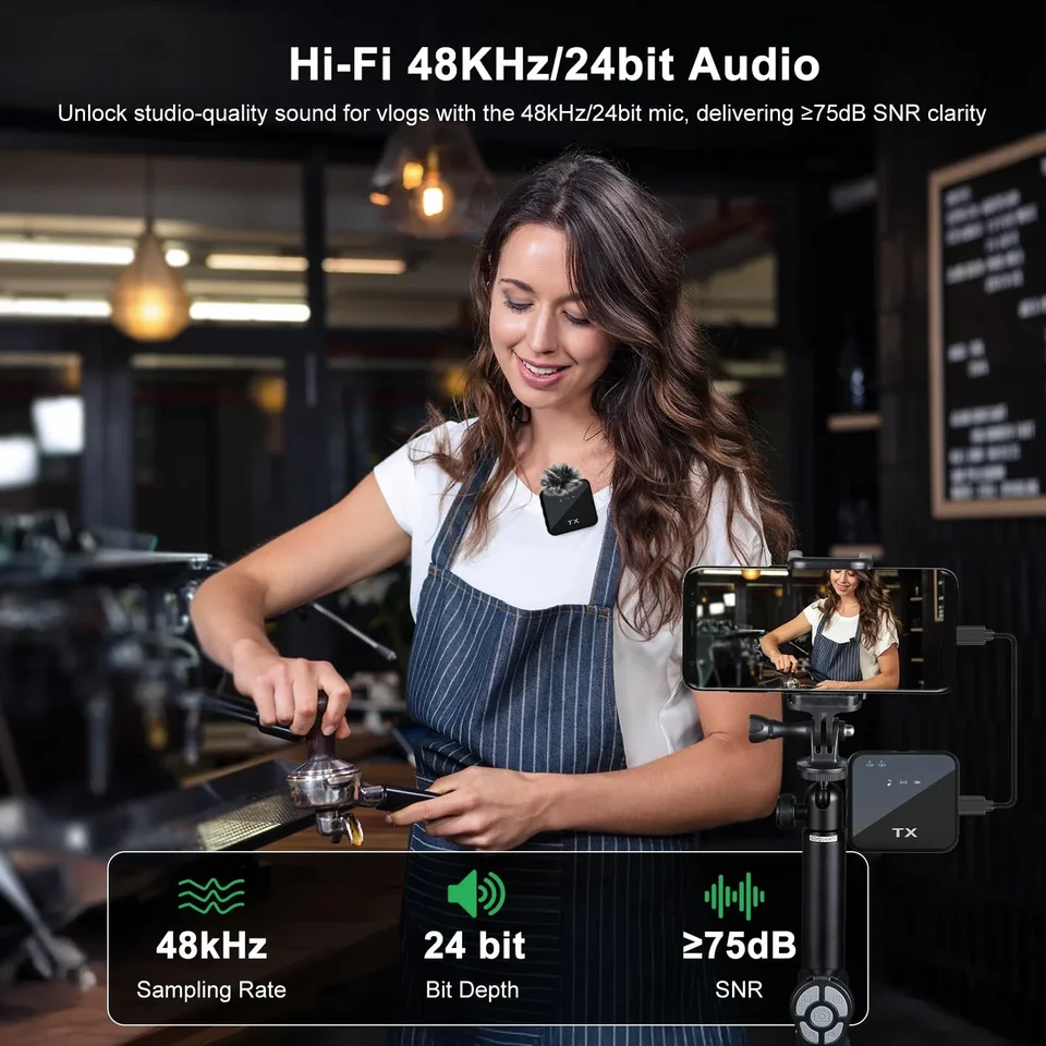 Micrófono de solapa inalámbrico 3 en 1 para cámara, Android, iPhone, para grabación de video, podcast, reducción de ruido 3