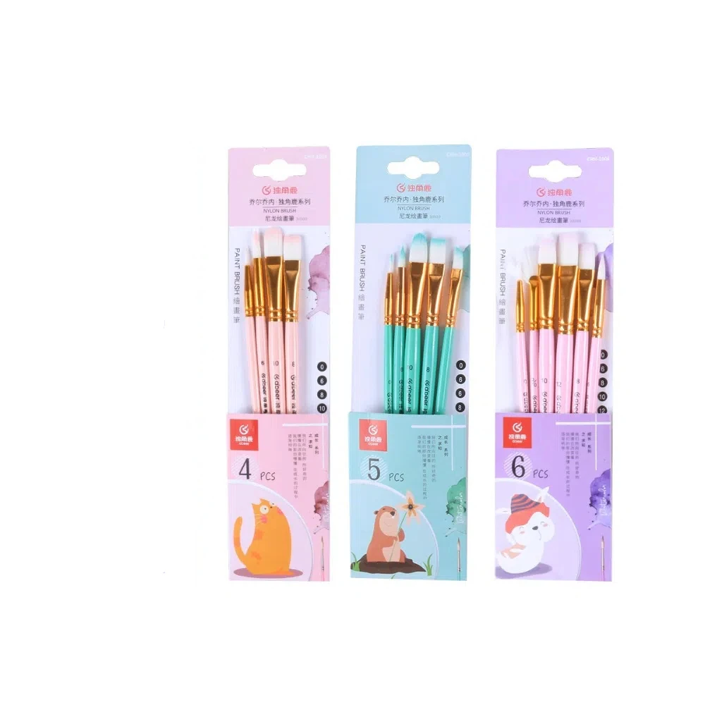 

4/5/6pcs Soft Hair Painting Brush Set Smooth Strokes Different Shape Watercolor Drawing Brushes Wooden Handle Professional
