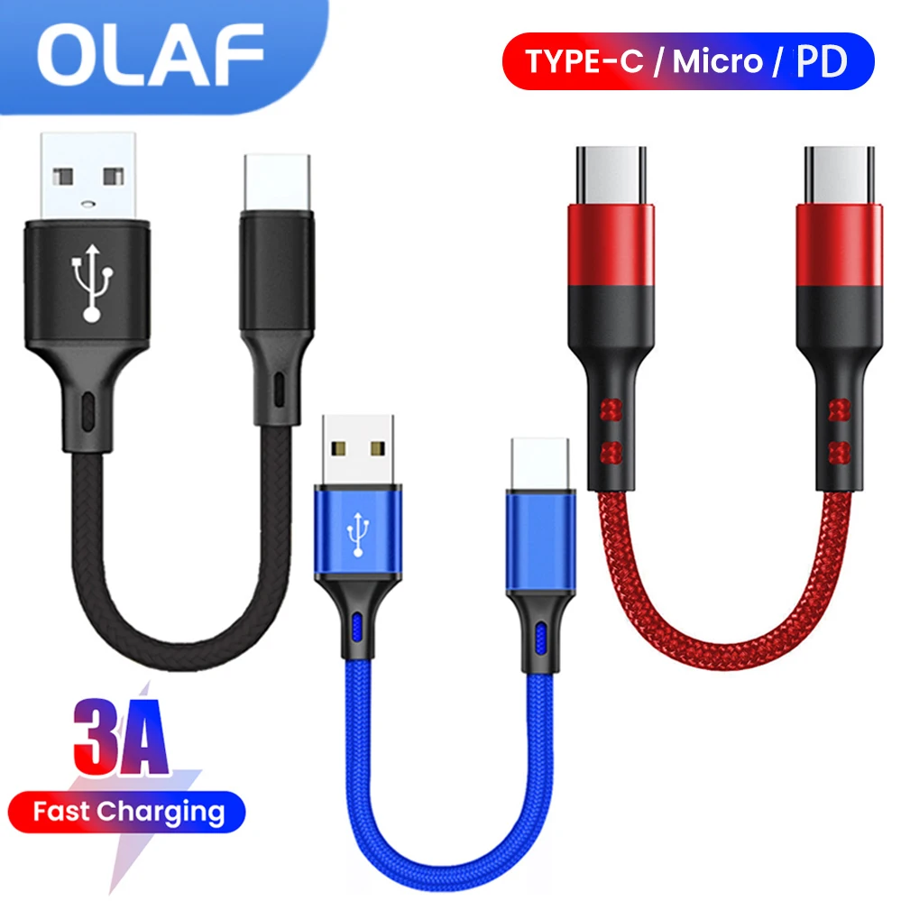 Short Charging Cable USB Type C/Micro Data Cord USB C to PD Fast Charging Wire For iPhone15 iPad Power Bank Mobile Phone Charge