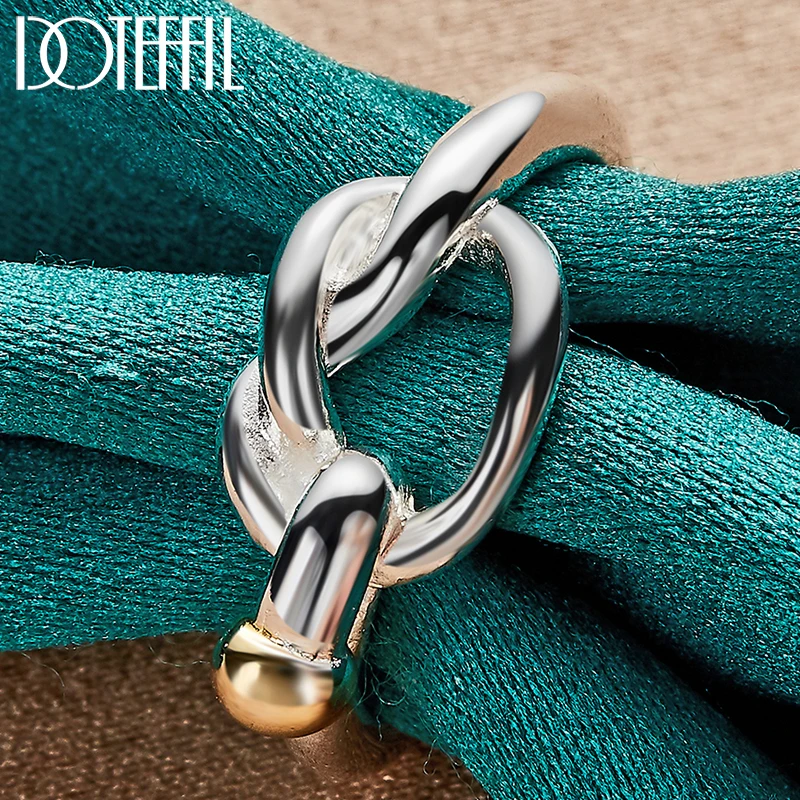 

DOTEFFIL 925 Sterling Silver Twine Gold Beads Ring For Woman Man Wedding Engagement Party Fashion Charm Jewelry