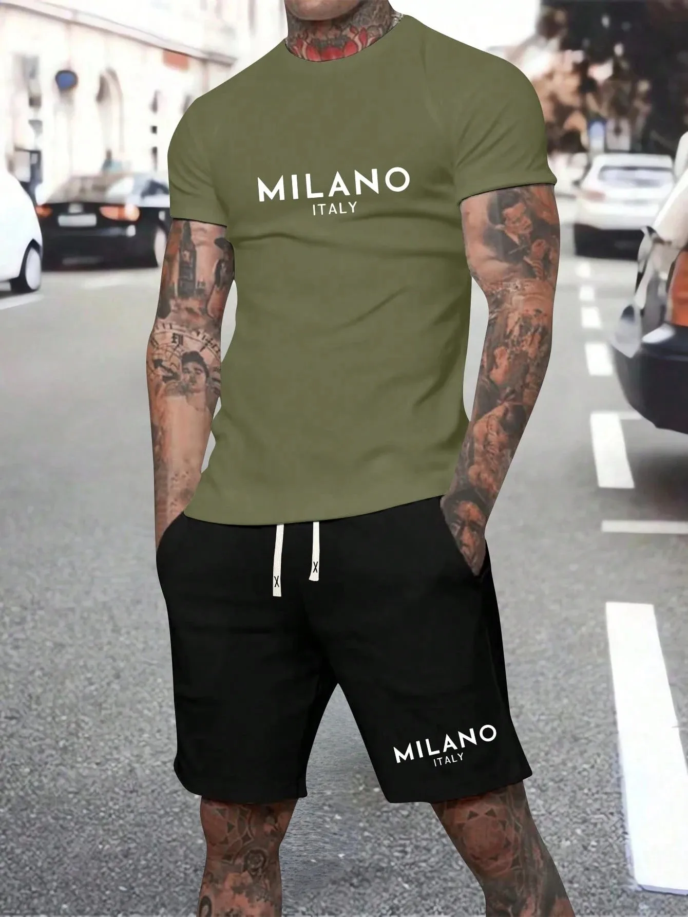 

2026 Summer New Men's Short-Sleeved Set with 3D Letter Pattern Print for Street Casual Fashion Comfortable and Soft