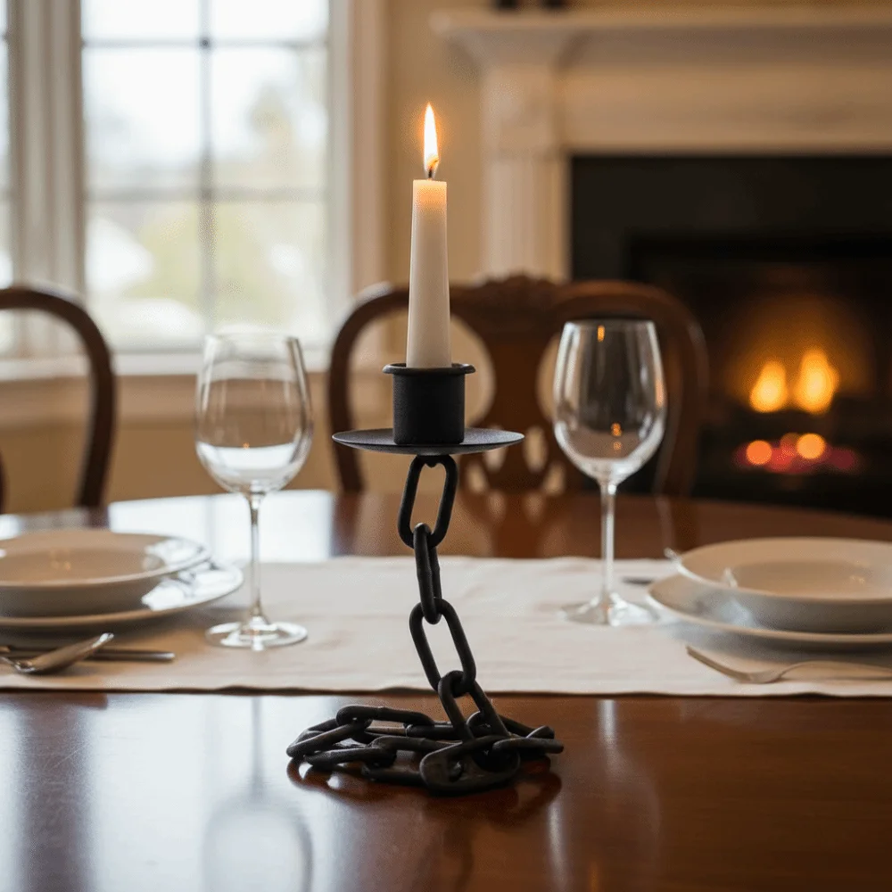 Gothic Halloween Suspended Chain Candlestick Vintage Wrought Iron Candle Stand Industrial Style Black Dinning Table Centerpiece