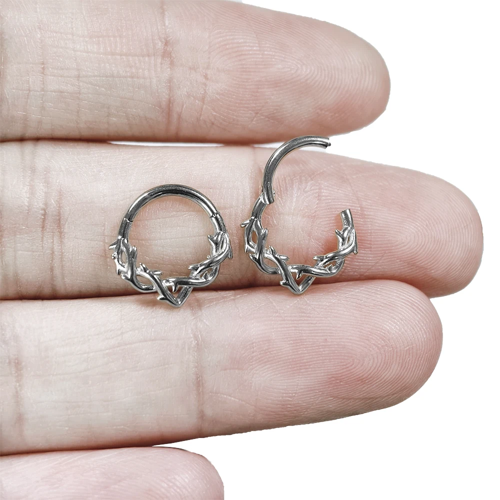 Septum Piercing Tribal Fangs Nose Ring Daith Conch Chain Clicker 316L Stainless Steel Cartilage Helix Pointed cone Segment Ring