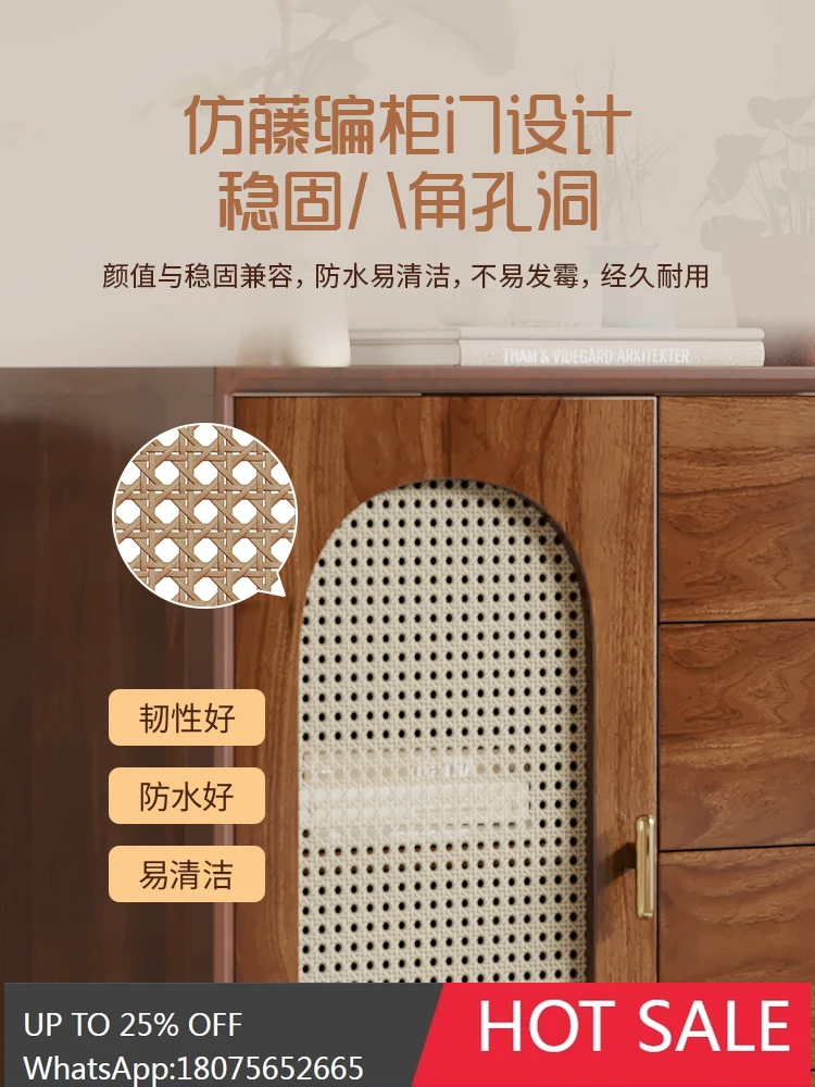MJY living room rattan small stand retro solid wood legs bedroom wall drawer locker