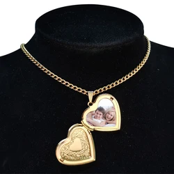 Fashion Photo Frame Locket Pendant Necklace Gold Color Heart Shape Choker Collar Necklace For Women Men Jewelry Dropshipping