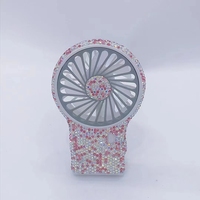 Small Fan with Rhinestone for Women Mini Portable USB Charging Foldable Seat Summer Outdoor Cooling Handheld Electric Fan