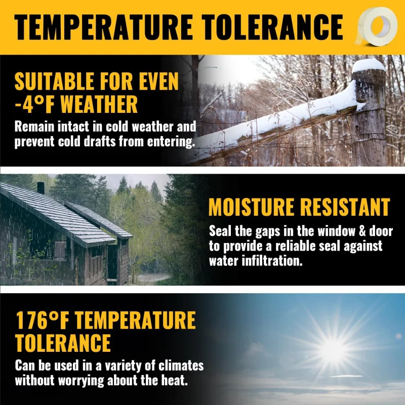 Fita transparente para vedação climática de janela, 2 polegadas x 180 pés (60 jardas) transparente, isolamento e AC