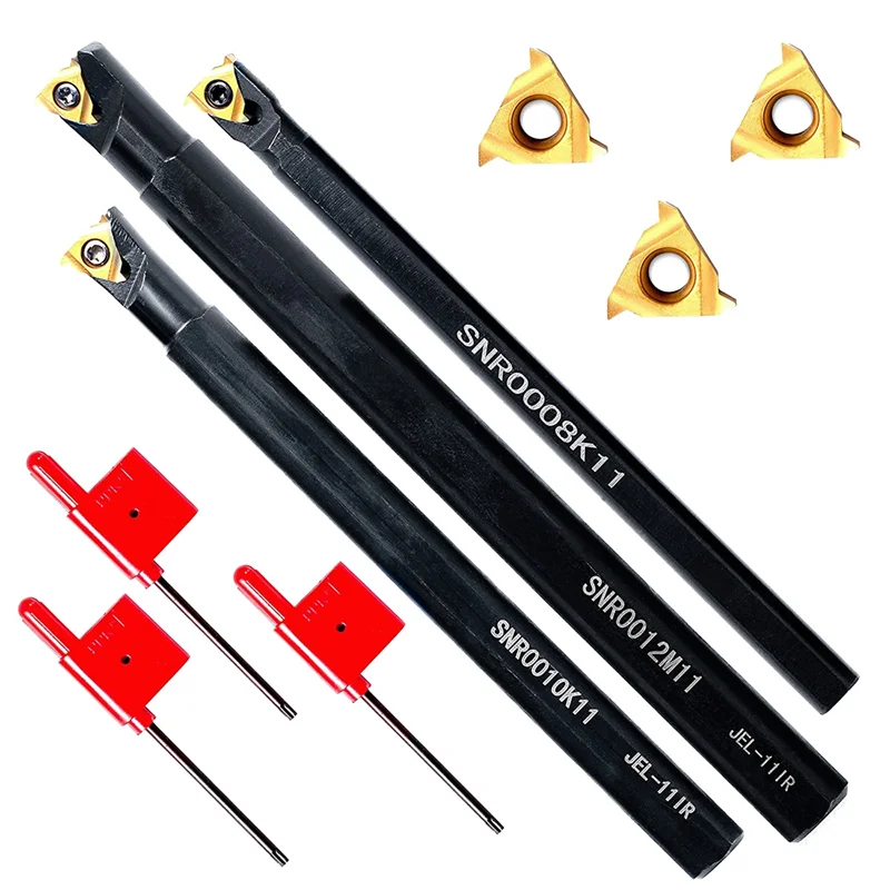 Lathe Thread Tool Set 6Pcs - 3Pcs Turning Shank Boring Bars with 3Pcs Indexable Carbide Inserts D