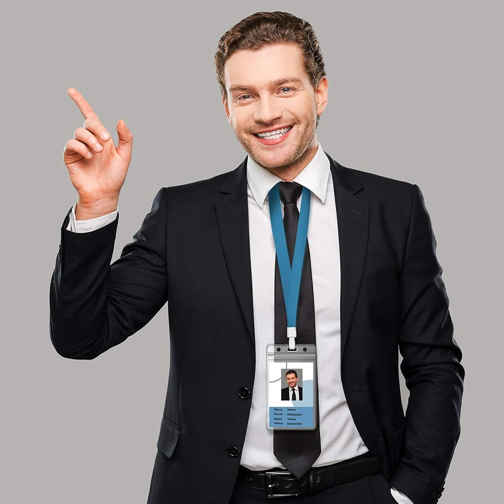 Transparent Waterproof ID Card Name Badge Holder Sturdy Thick Vertical Card Holders Sleeve Pouch for School Office Accessory