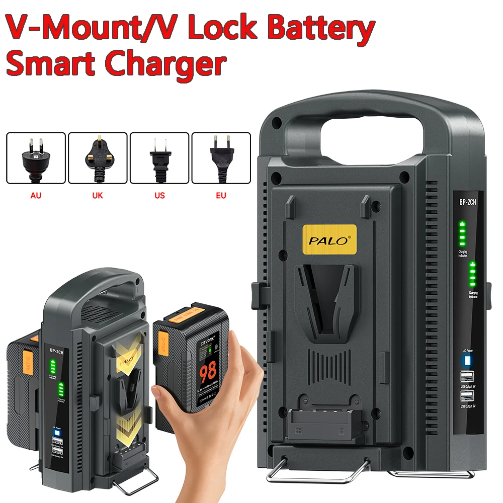 

PLAO Dual-Channel V-Mount/V Lock Battery Charger 100-240V USB Fast Charger for 98Wh, 199Wh, 229Wh More Various V Mount Batteries