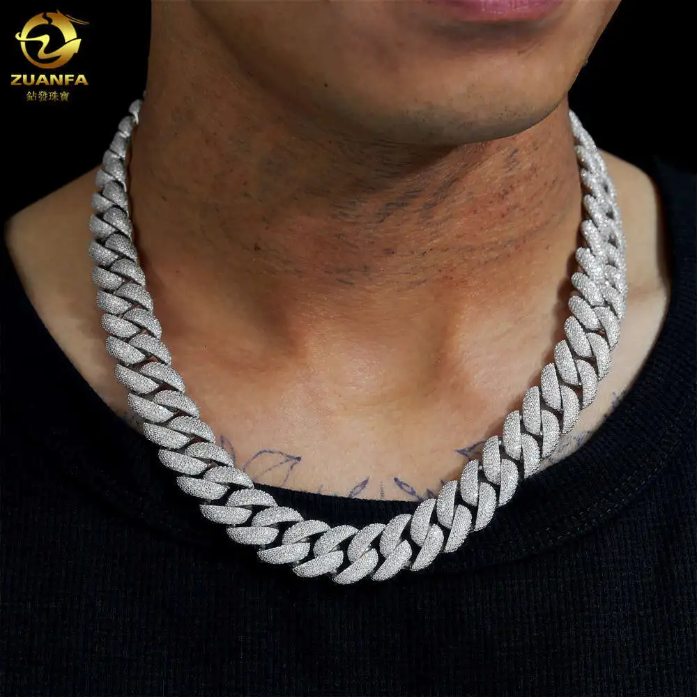 Bulk Size 20mm Heavy Chain S925 Sterling Silver Hip Hop Iced Out Vvs Moissanite Diamond Cuban Link Chain Moissanite