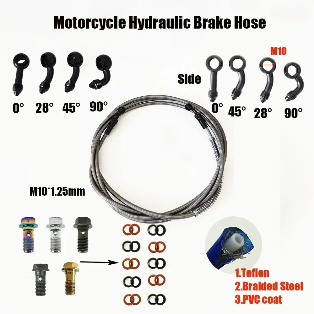 Universal 30-500cm Motorcycle Hydraulic Brake Hose Line AN3 0-28-45-90Degree Pipe Line Braided oil Hose ATV Hydraulic Clutch