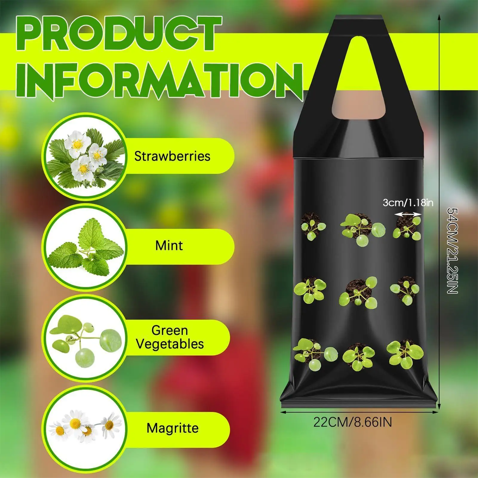 Grow Bag Strawberry 9 Hole Flower Living Wall Pouch Handle Strawberry Planter Bag Vertical Mounted Flower Bag for Wall Balcony