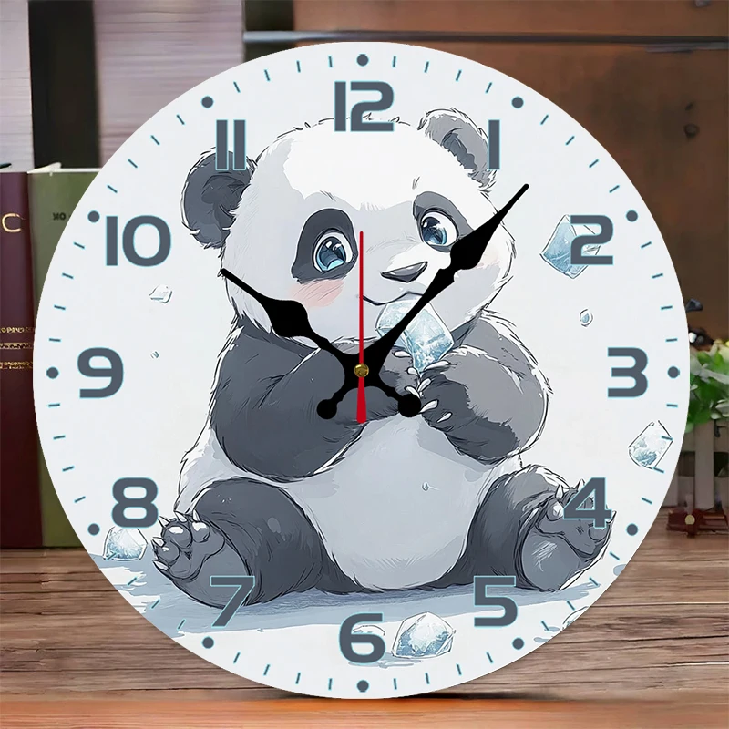 Panda Ice Cube Wooden Round Silent Hanging Wall Clock, Suitable For Living Room,Office,Study Room, Bedroom, Home Decoration