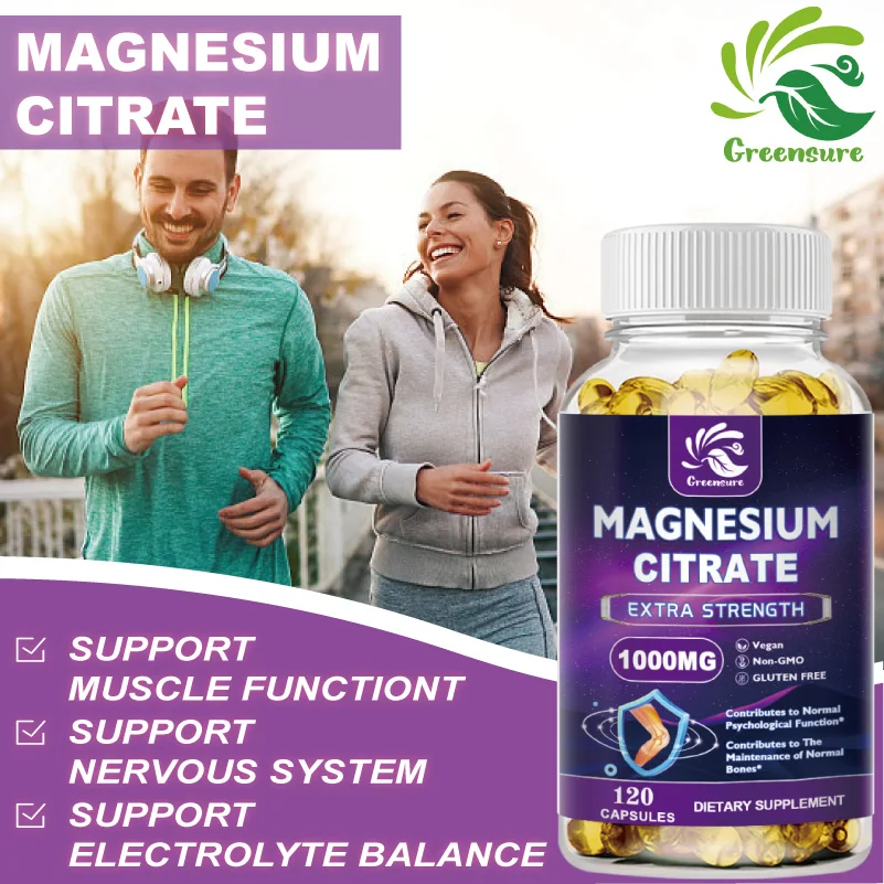 

Greensure High Absorption Magnesium Citrate Capsules 1000 Mg Citric Acid Complex for Muscle, Nerve, Bone and Heart Support