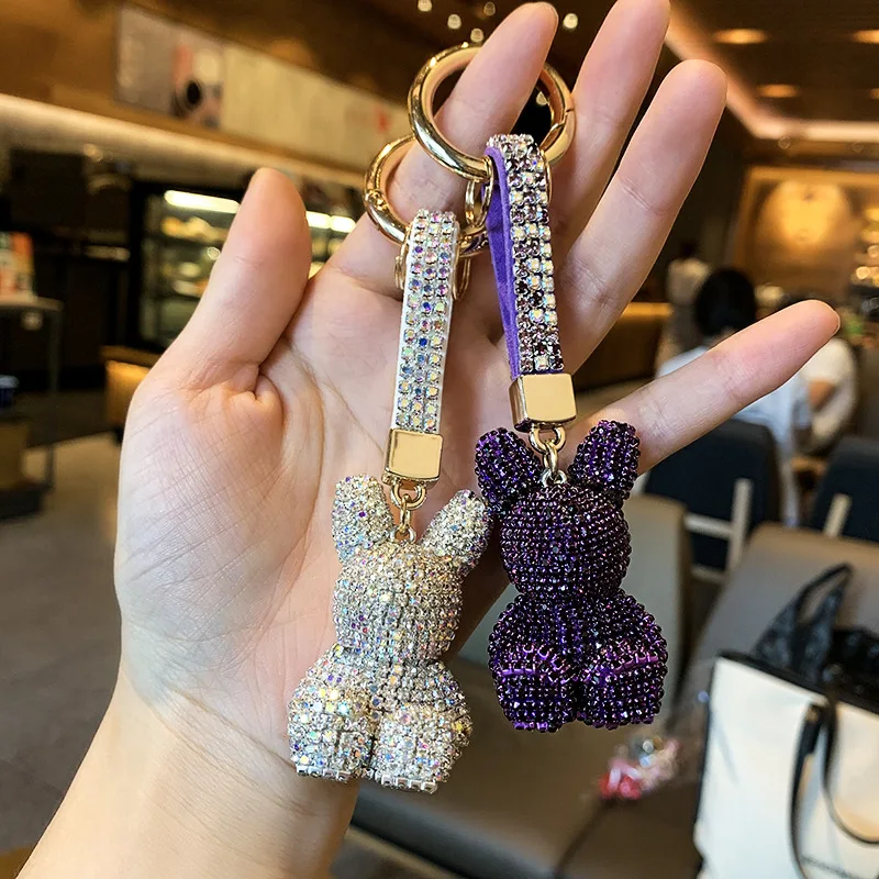 

Fashion Car Key Ring Lady Gift Creative Full Diamond cartoon doll inlaid with diamond rabbit key ring affixed diamond jewelry