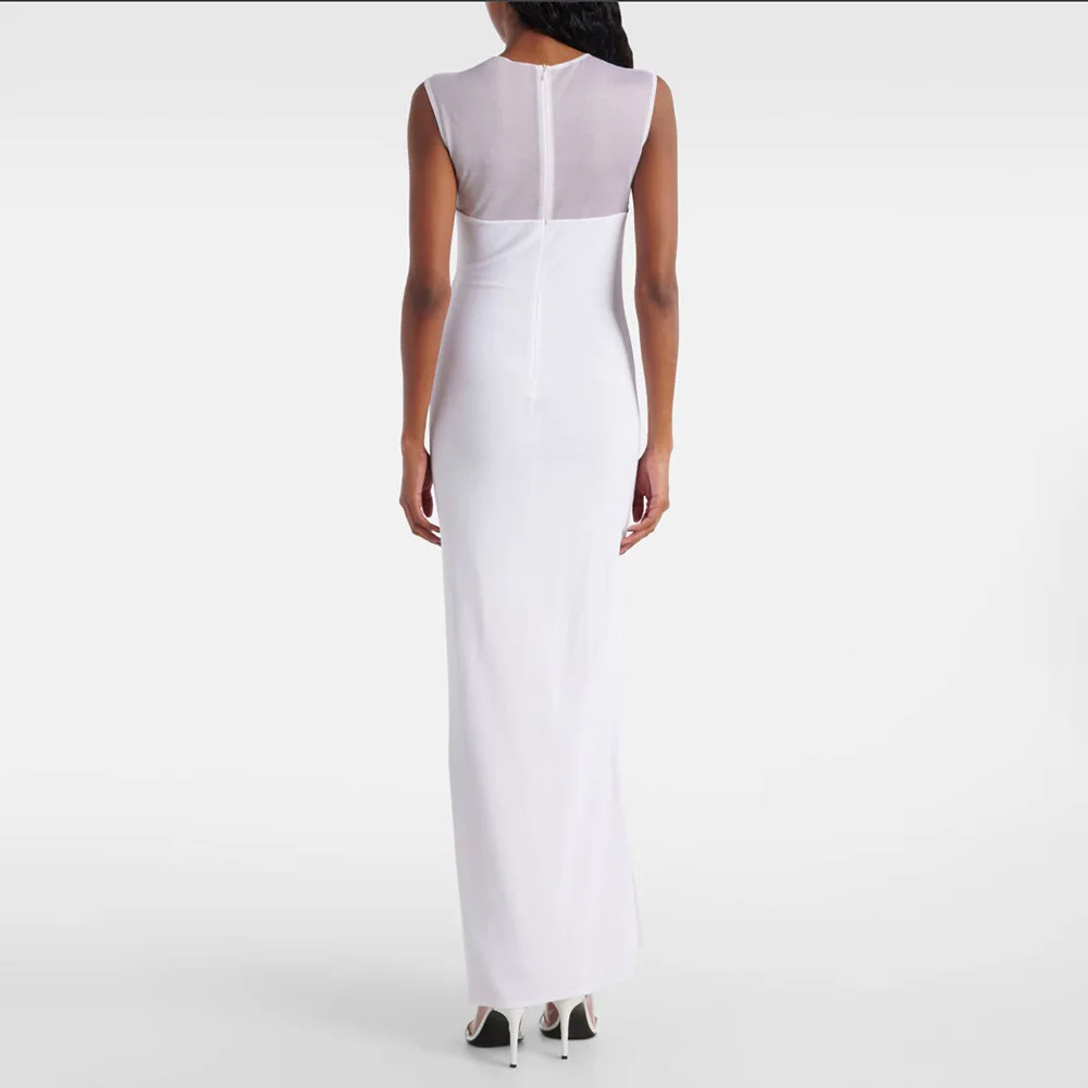 Vestido largo vintage con cuello redondo y cremallera trasera de malla, elegante vestido de columna ajustado sin mangas para cóctel de graduación y fiesta de cumpleaños