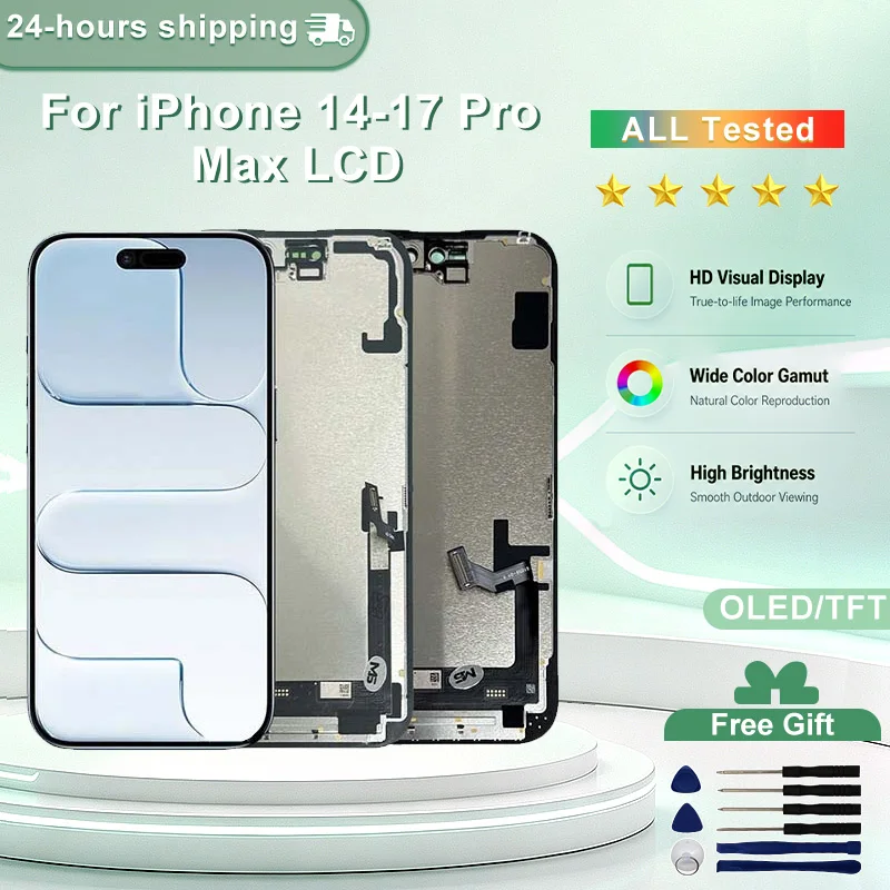OLED For iPhone 14 15 Plus LCD 16 17 Pro Screen 3D Touch Assem For iPhone 15 17 Pro Max LCD Face ID Digitizer Replacement Incell