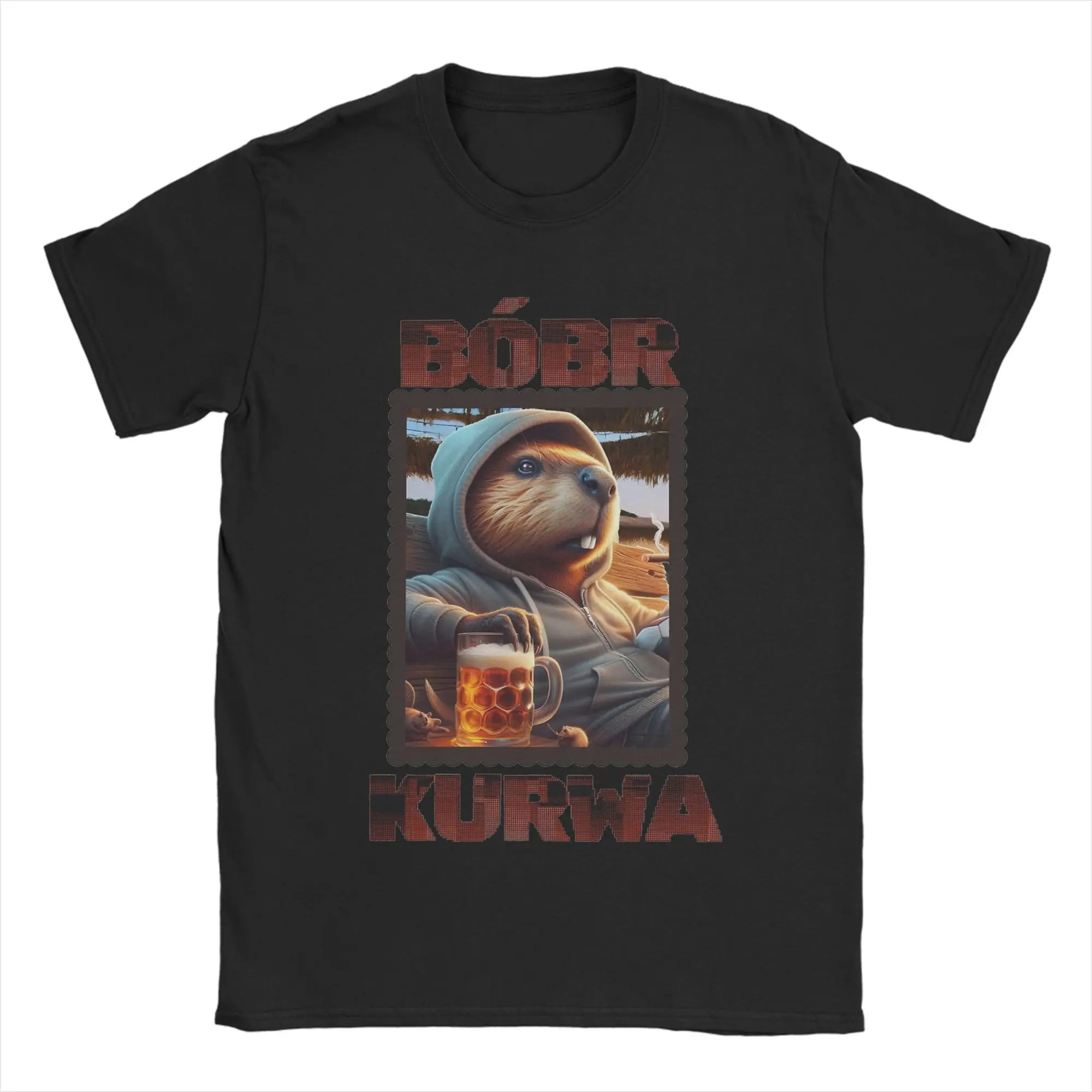 Casual Bobr Bober Kurwa Beaver Boberek Beer and Football T-Shirt Men Crew Neck Pure Cotton T Shirt  Short Sleeve Tee Shirt Adult
