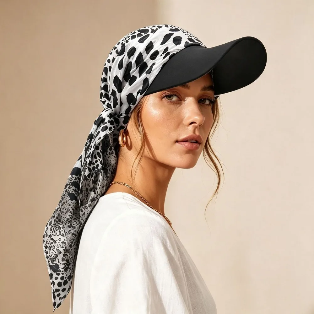 Portable Sun Visor Brim Satin Head Scarf Breathable Stylish Sun Visor Scarf Elegant Bandana Cap Outdoor