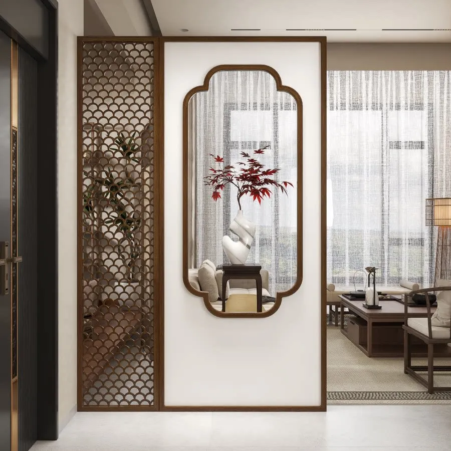 Solid wood screen partition living room new Chinese entrance grille hollow tea room hotel restaurant villa office