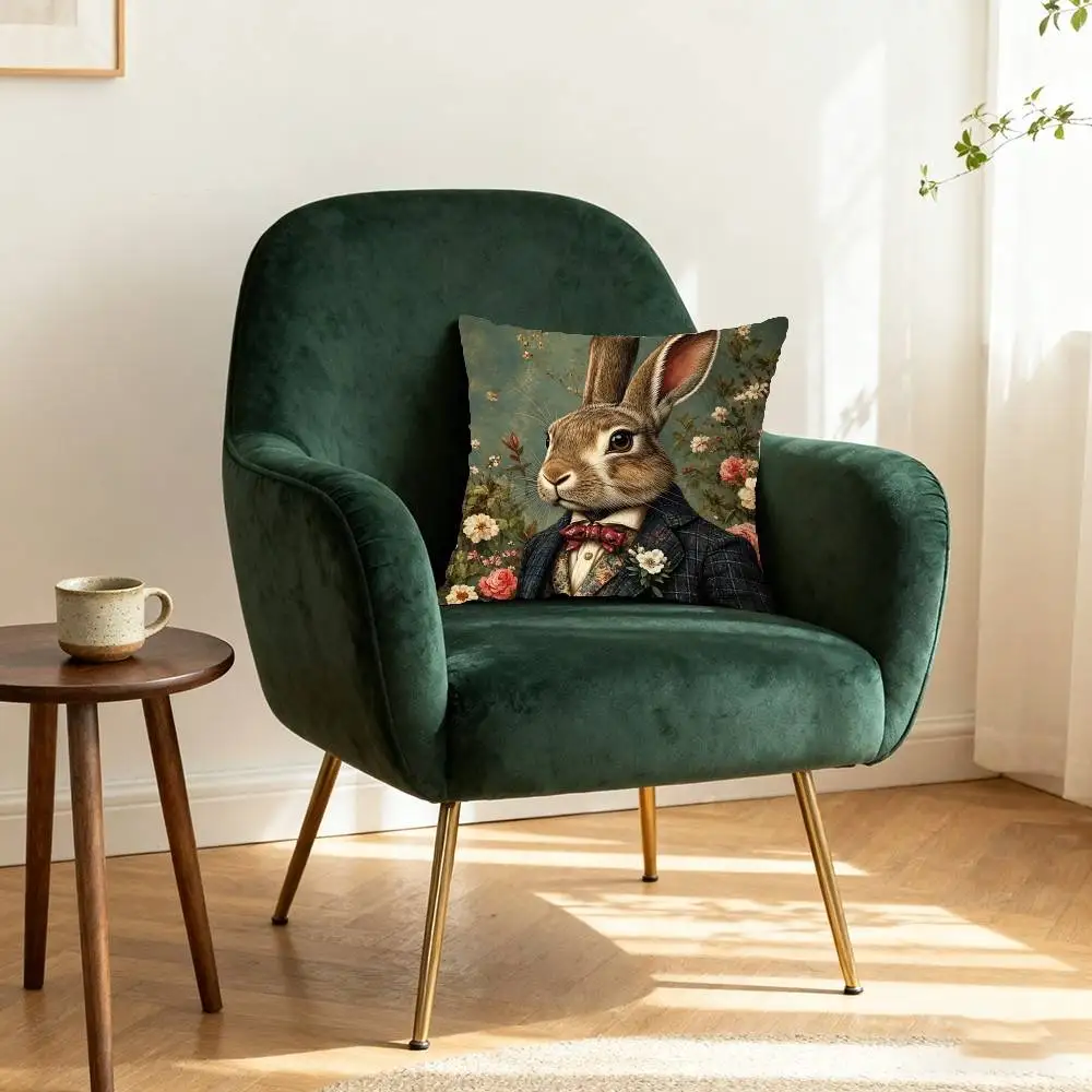 Vintage Easter Rabbit Gentleman PillowCase Elegant Couple Home Living Room Bedroom Decorative Rectangle Pillowcase Sofa Cushion