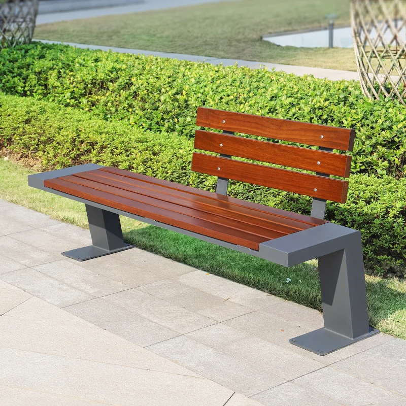 

Outdoor park chair Solid wood leisure bench Outdoor metal bench Community commercial street square backrest seat