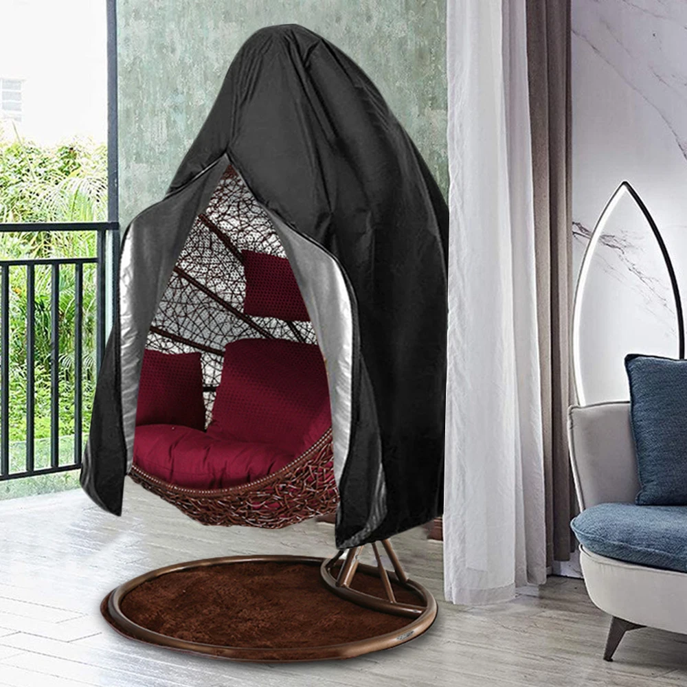 Black Patio Chair Cover Egg Swing Chair Waterproof  Dust Cover Protector with Zipper Protective Case Outdoor Hanging Chair Cover