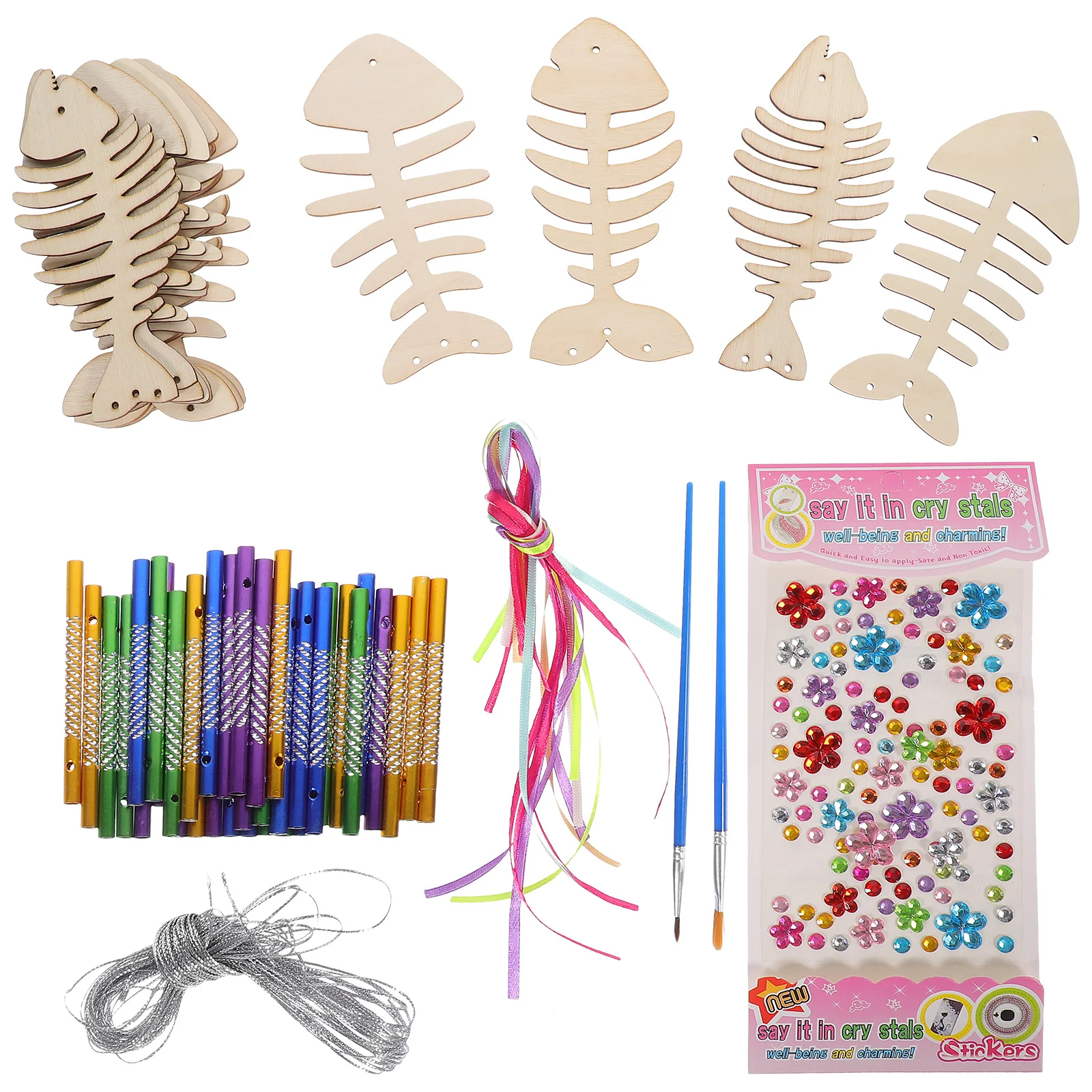 

1Set Wood Wind Chime DIY Fish Shaped Paintable Blank Bell Graffiti Kit Decorative Hanging Ornament for Outdoor Garden Balcony