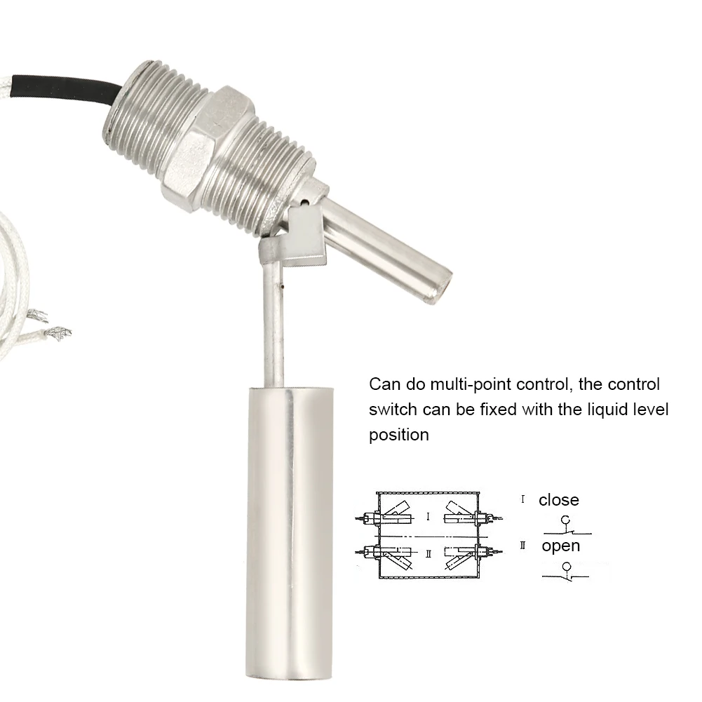 Liquid Water Level Float Sensor Switch Side Mounted 304 Stainless Steel 1/2NPT Male Thread DC0-110V