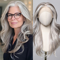 DWY Gray Ash Blonde Highlights Synthetic Lace Front Wig 13X6 Lace Wigs Long Curly Hair Wigs PrePlucked Wig for Women Daily Party