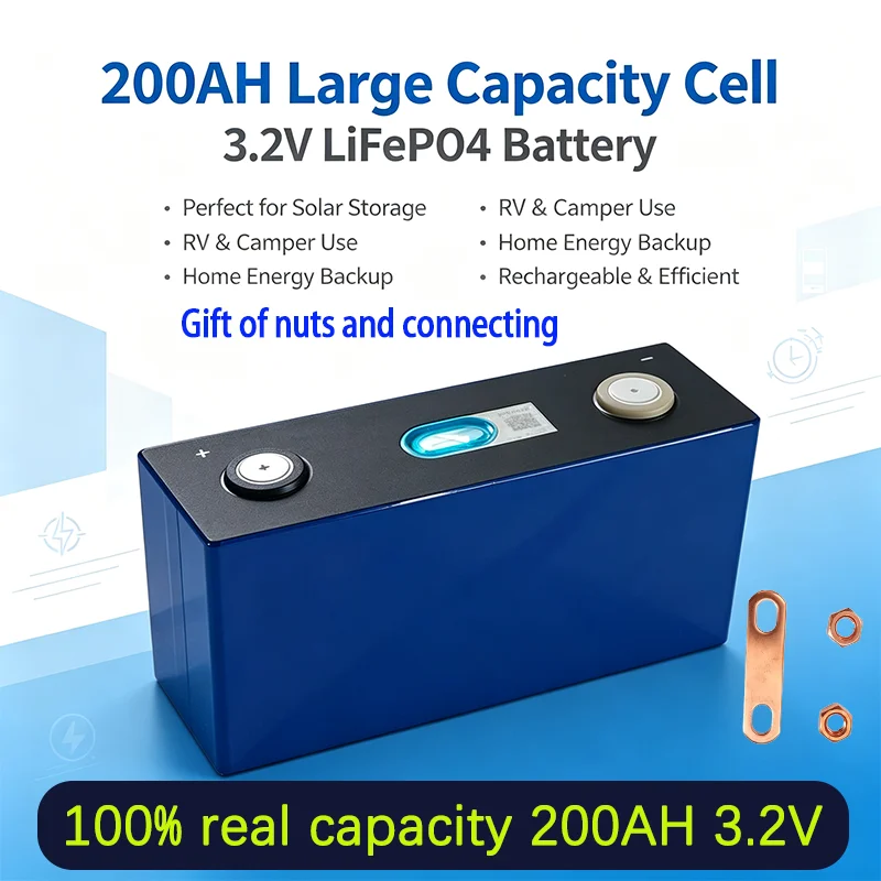 NEW 3.2V 100% capacity200Ah LiFePO4 Battery Rechargeable Cells for Solar Energy DIY Lithium Battery Pack Home Power 12V in Stock