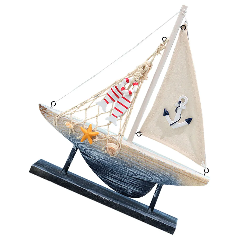 

Wooden Sailboat Decoration Mediterranean Style Sailing Ship Desktop Ornament Rustic Centerpiece Home Bar Cafe Decor