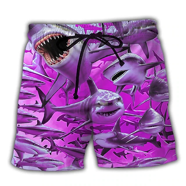 New Men\'s Board Short Swim Shorts Swim Trunks Drawstring Shark Graphic Prints Quick Drying Casual Holiday Hawaiian Shorts