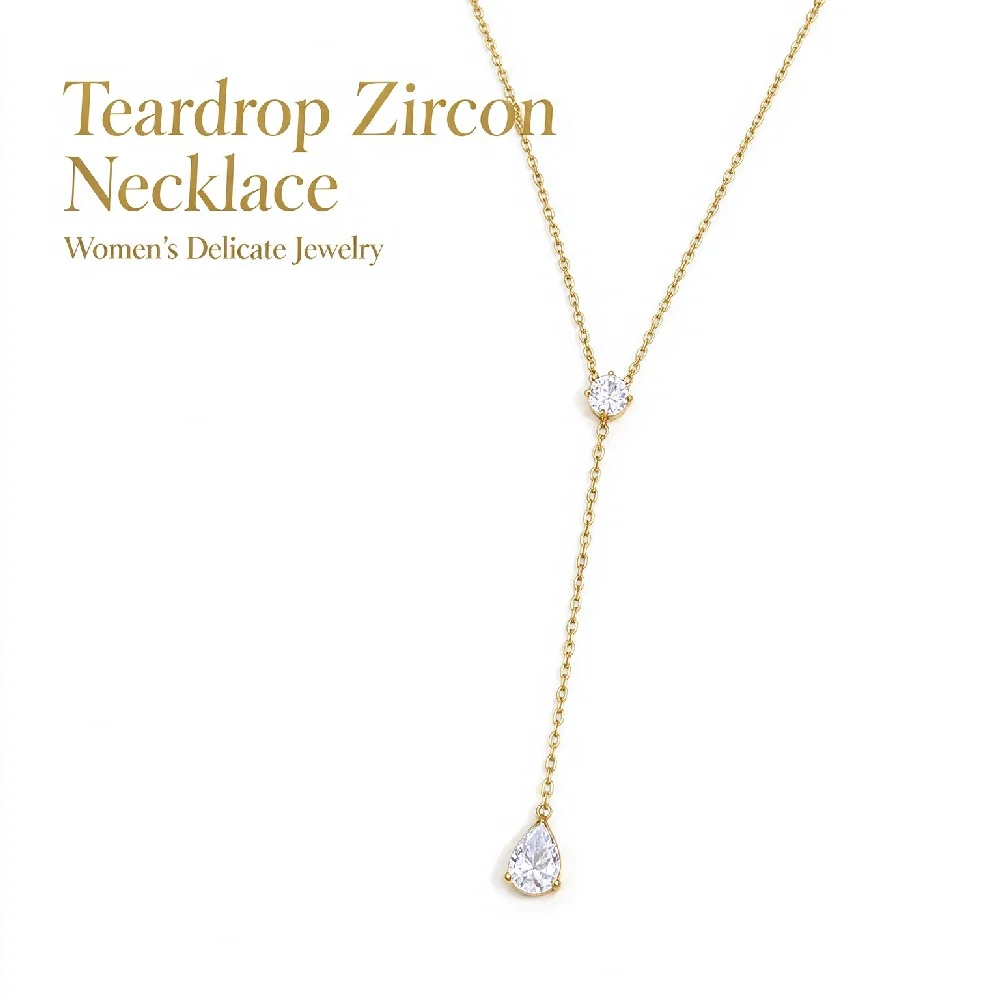 Greatera Brand Woman Minimalist Trendy Stainless Steel Water Drop Zircon Pendant Necklace Party Classic Waterproof Jewelry